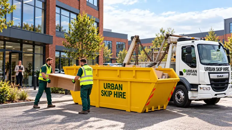 Urban Skip Hire serving commercial businesses with a clean yellow 16 cubic yard skip