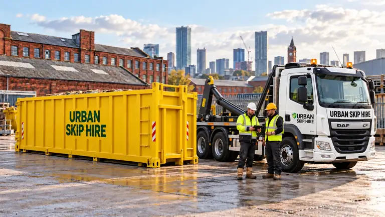 Urban Skip Hire serving industrial sites with a clean yellow 40 cubic yard skip